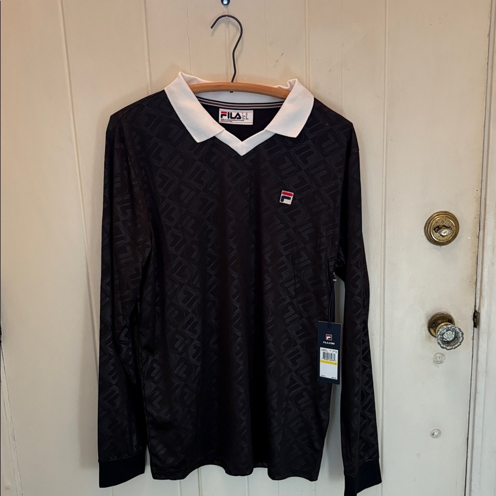 Men’s Fila Black and White Patterned Polo NWT